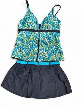 Free Country blue/grey/green floral high quality tankini skort summer set Sz M